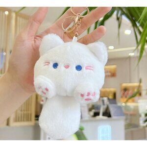 Squeak Chao Cool Meng Casual Cute Plush Cat Keychain With Gold Clasp & Chain - W